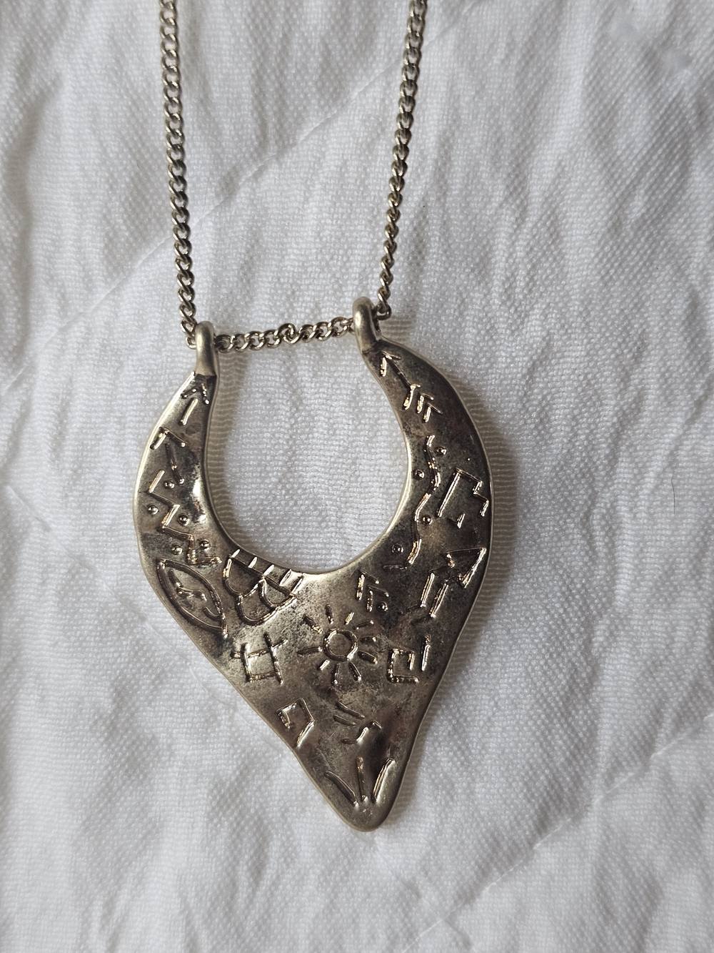 Once by Romance Gold-Tone Hieroglyphics Engraved Pendant Necklace